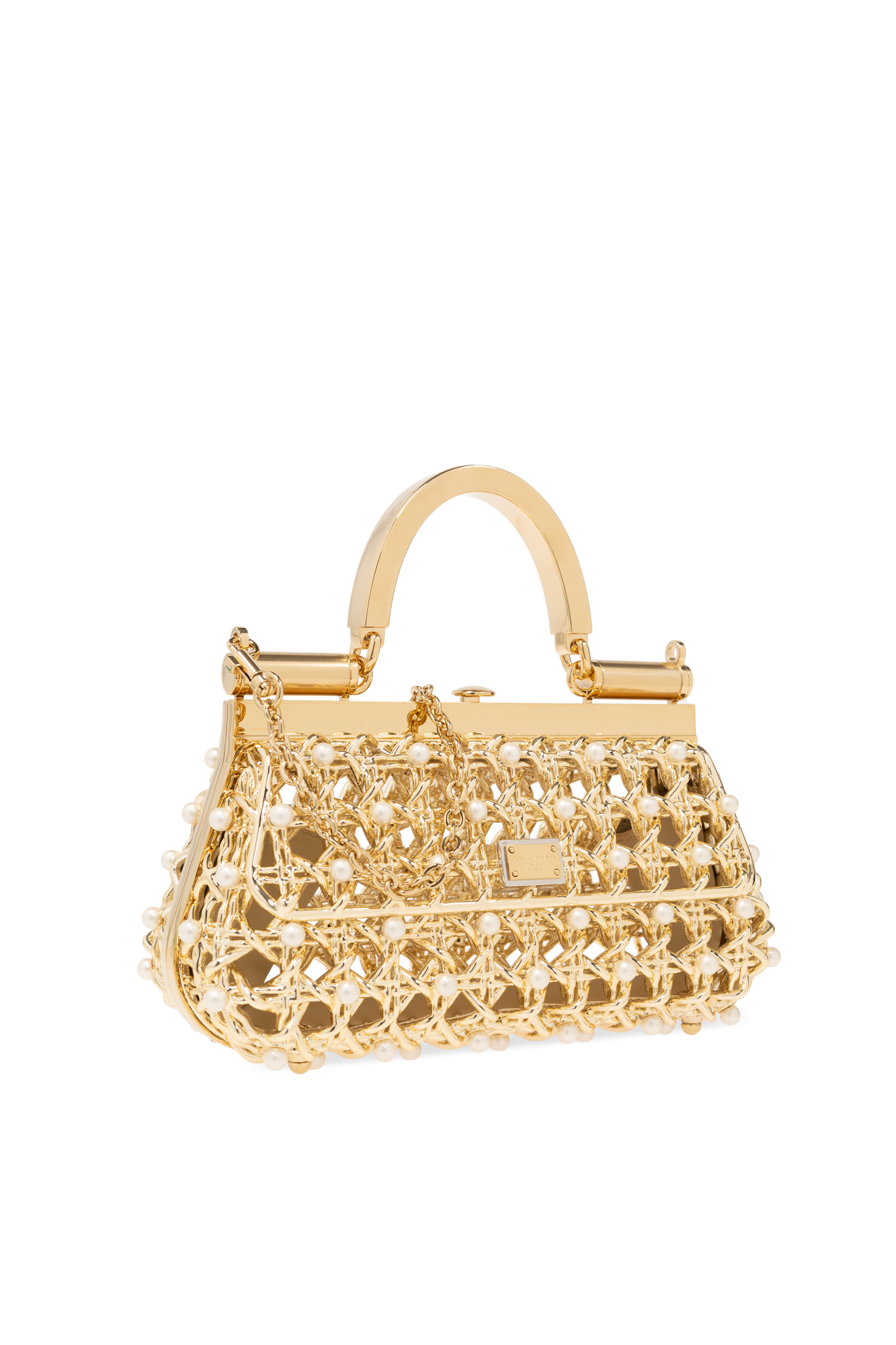 ショルダーバッグ・ポシェット Dolce & Gabbana Gold Laminated Leather Sicily Handbag Mini Sicily bag in laminated nappa with rhinestone in Gold